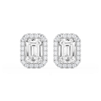 Emerald LGD Four Prong Basket Halo Stud Earrings - Platinum / 13 ¼ ctw
