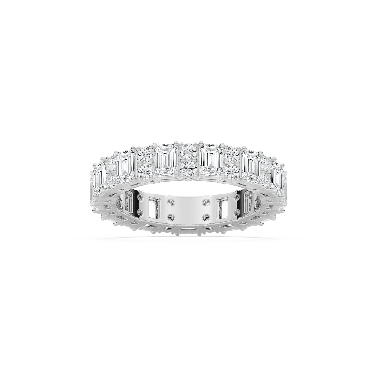 Alice 3 ½ ctw Emerald and Round LGD Classic Prong Eternity Band - 14K White Gold