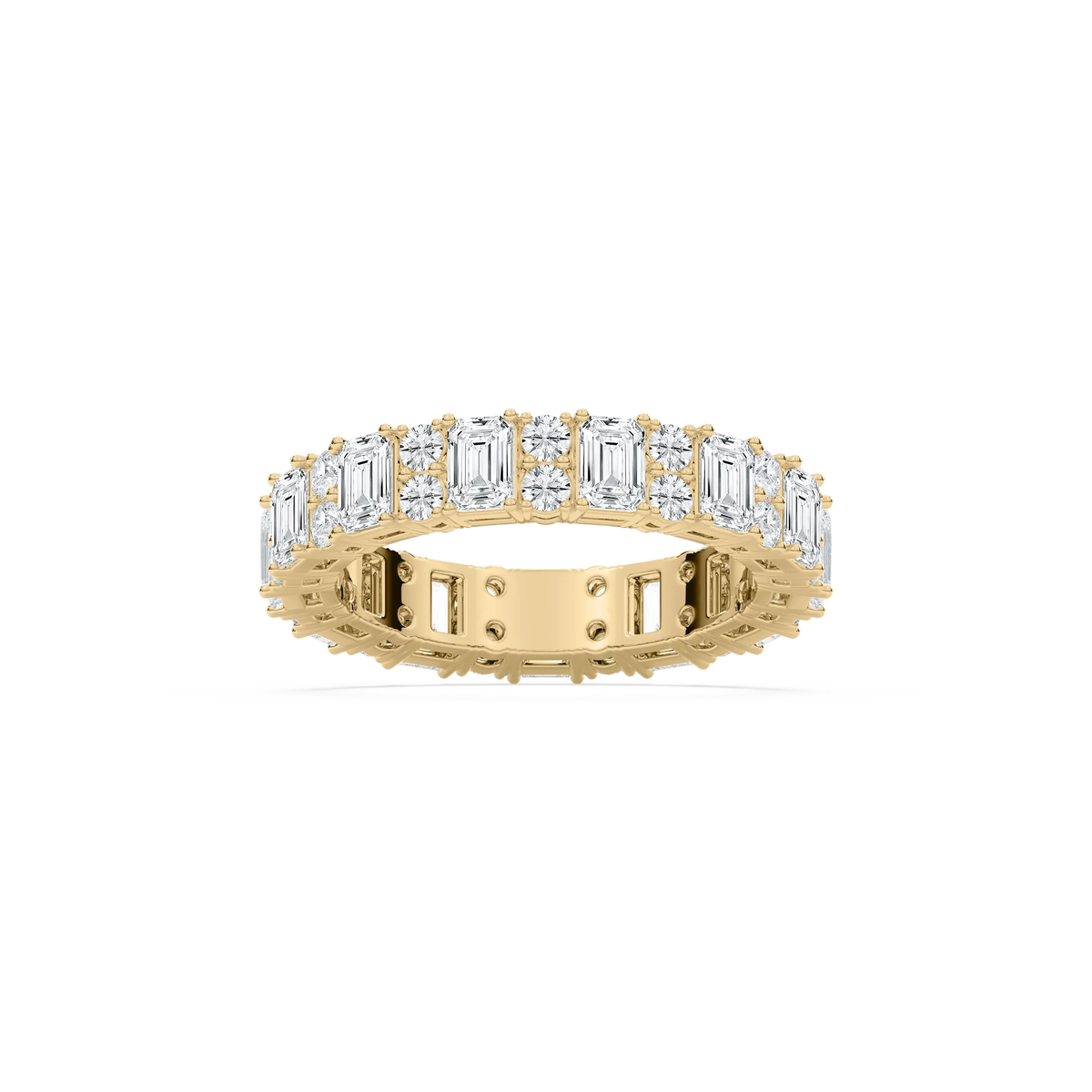 Alice 3 ½ ctw Emerald and Round LGD Classic Prong Eternity Band - 14K Yellow Gold