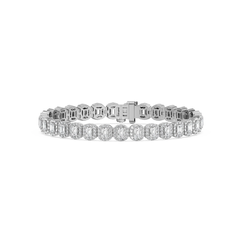 7 ⁵⁄₈ ctw Emerald and Round LGD Halo Tennis Bracelet  - 7 Inches