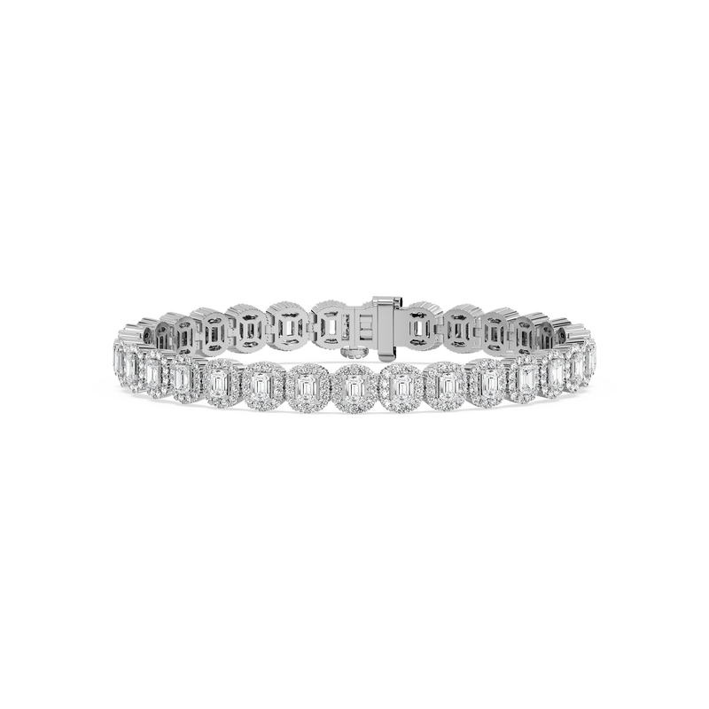 7 ⁵⁄₈ ctw Emerald and Round LGD Halo Tennis Bracelet  - 7 Inches