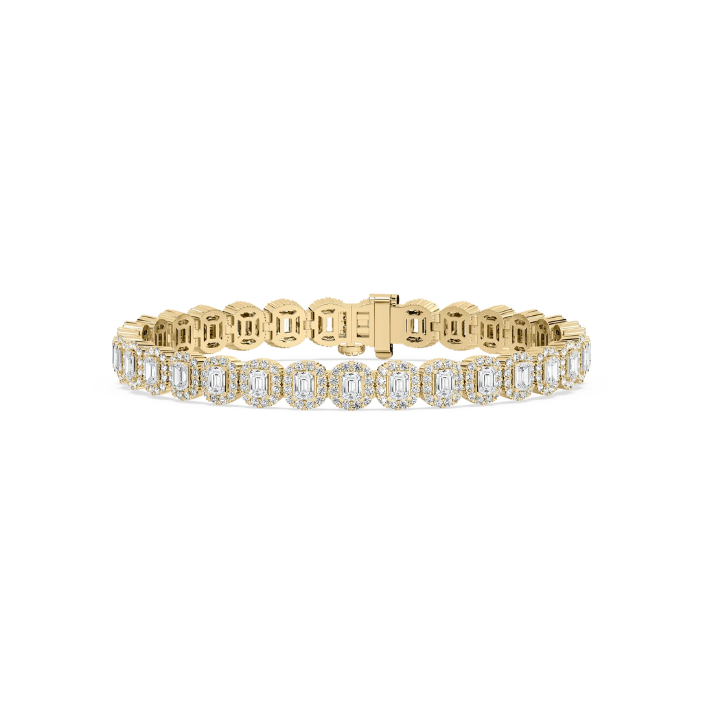 7 ⁵⁄₈ ctw Emerald and Round LGD Halo Tennis Bracelet  - 7 Inches