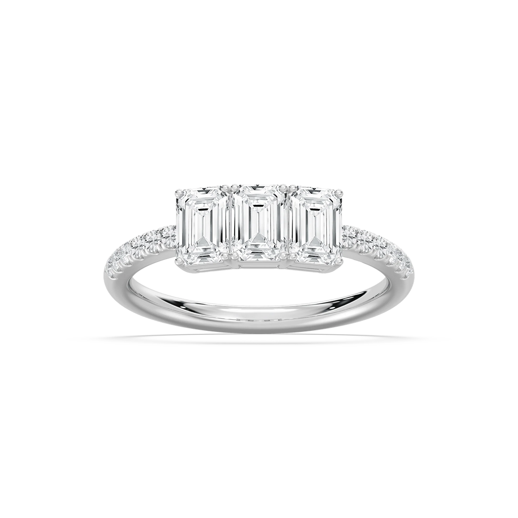Delaney 1 ½ ctw Emerald and Round LGD Classic Promise Ring - 14K White Gold
