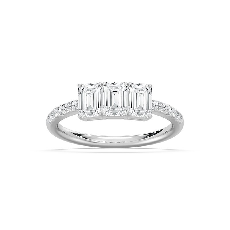 Delaney 1 ½ ctw Emerald and Round LGD Classic Promise Ring - 14K White Gold