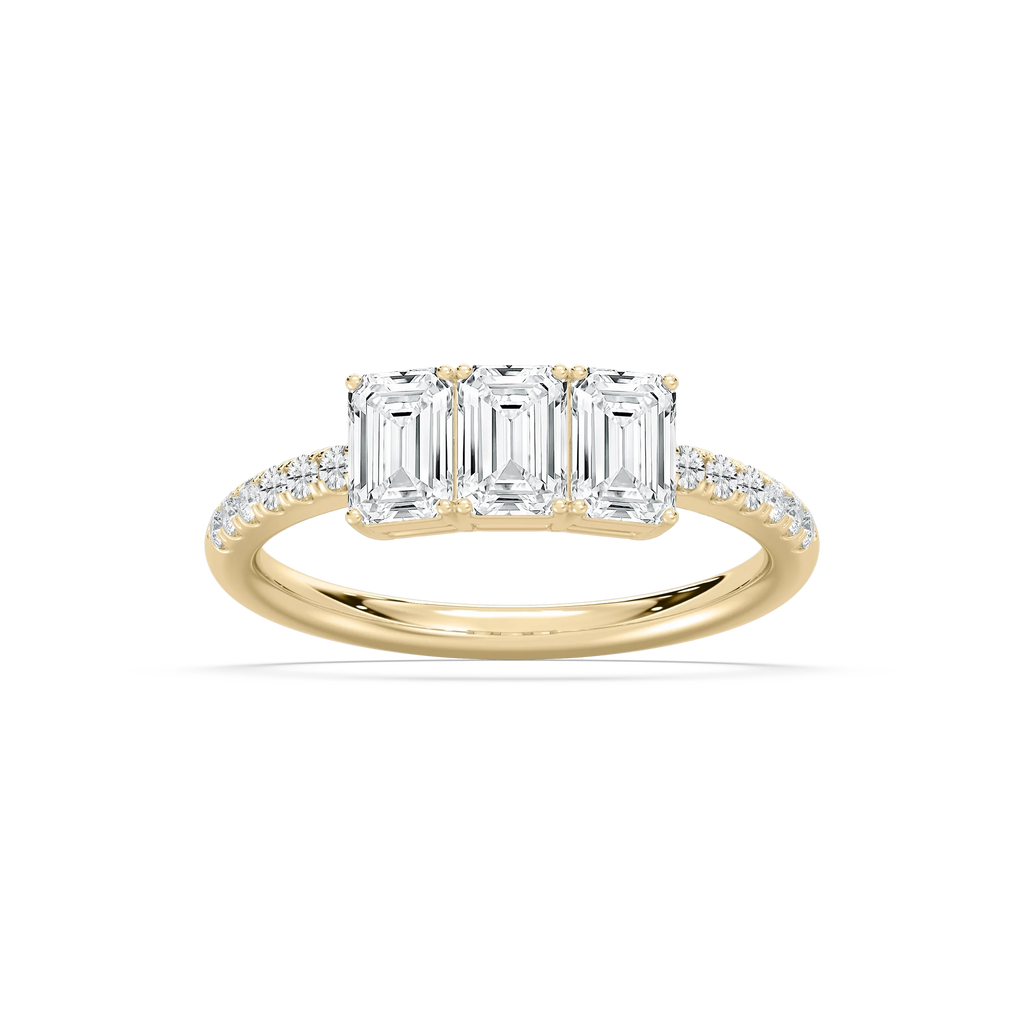 Delaney 1 ½ ctw Emerald and Round LGD Classic Promise Ring - 14K Yellow Gold