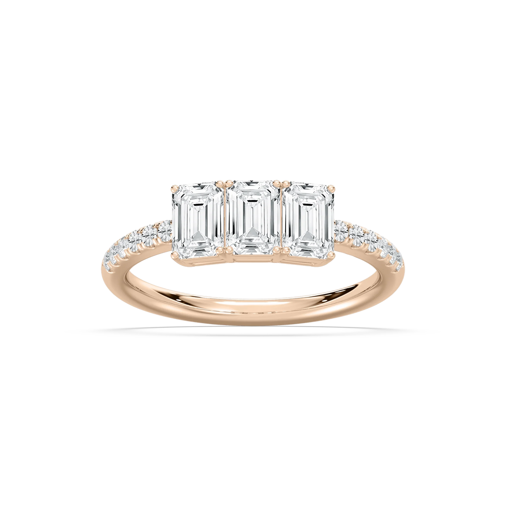 Delaney 1 ½ ctw Emerald and Round LGD Classic Promise Ring - 14K Rose Gold