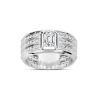 Grayson 1 ¼ ctw Emerald and Round LGD 10.40mm Channel Set Mens Wedding Band - 14K White Gold