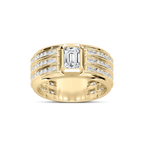 Grayson 1 ¼ ctw Emerald and Round LGD 10.40mm Channel Set Mens Wedding Band - 14K Yellow Gold