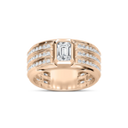 Grayson 1 ¼ ctw Emerald and Round LGD 10.40mm Channel Set Mens Wedding Band - 14K Rose Gold