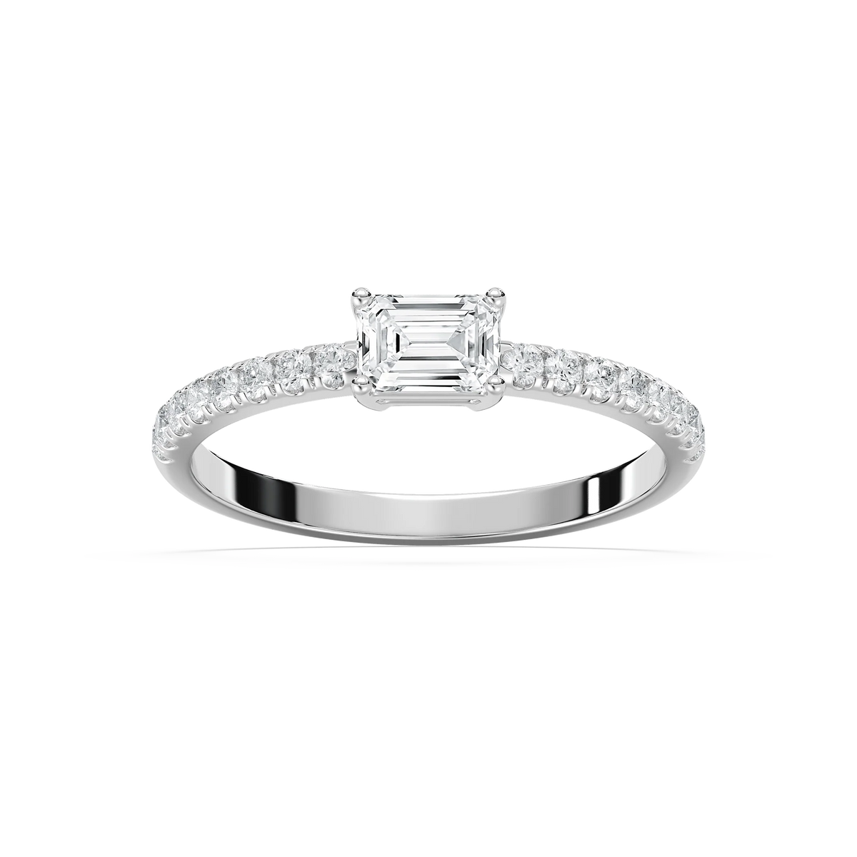 Emrys 3/5 ctw Emerald LGD Petite East West Side Stone Promise Ring - 14K White Gold