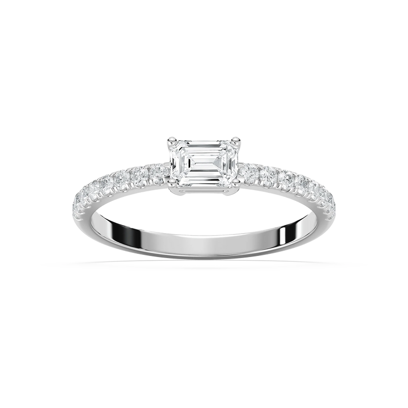 Emrys 3/5 ctw Emerald LGD Petite East West Side Stone Promise Ring - 14K White Gold