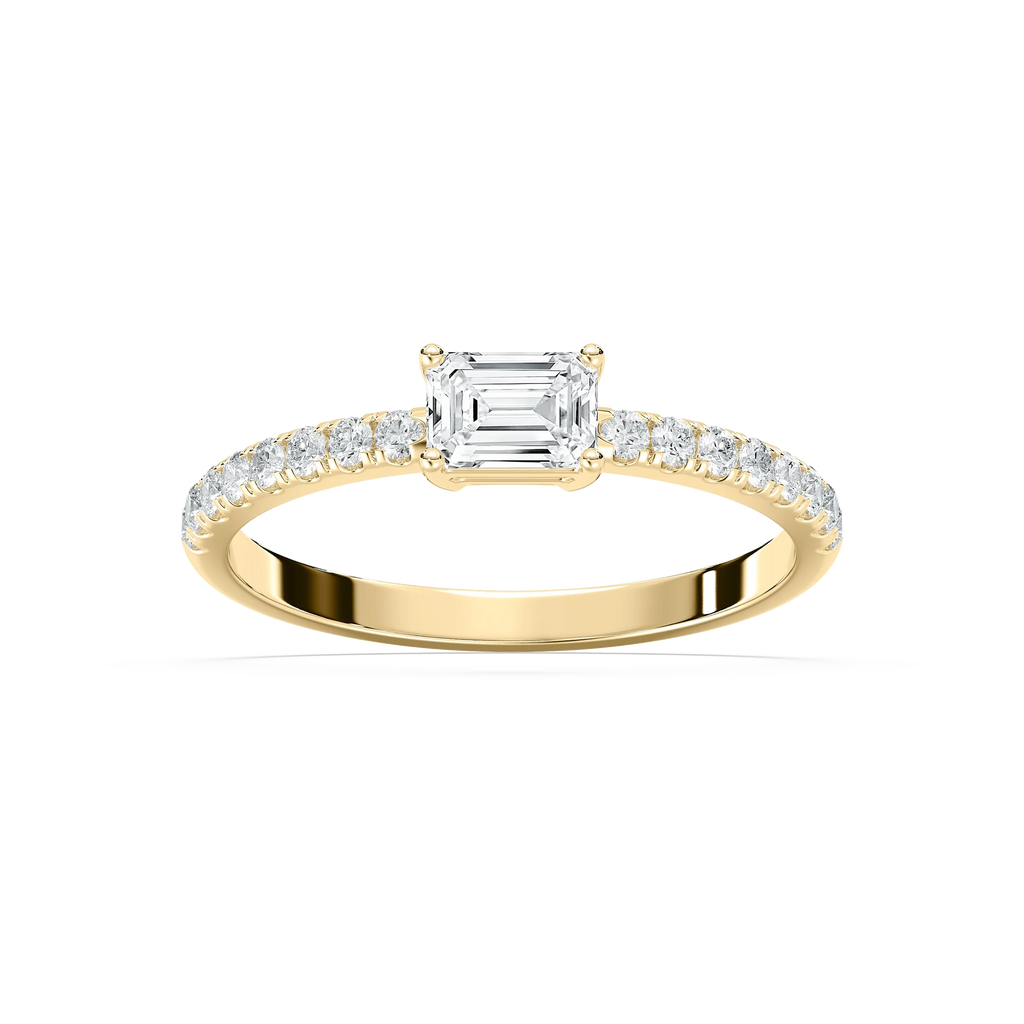 Emrys 3/5 ctw Emerald LGD Petite East West Side Stone Promise Ring - 14K Yellow Gold
