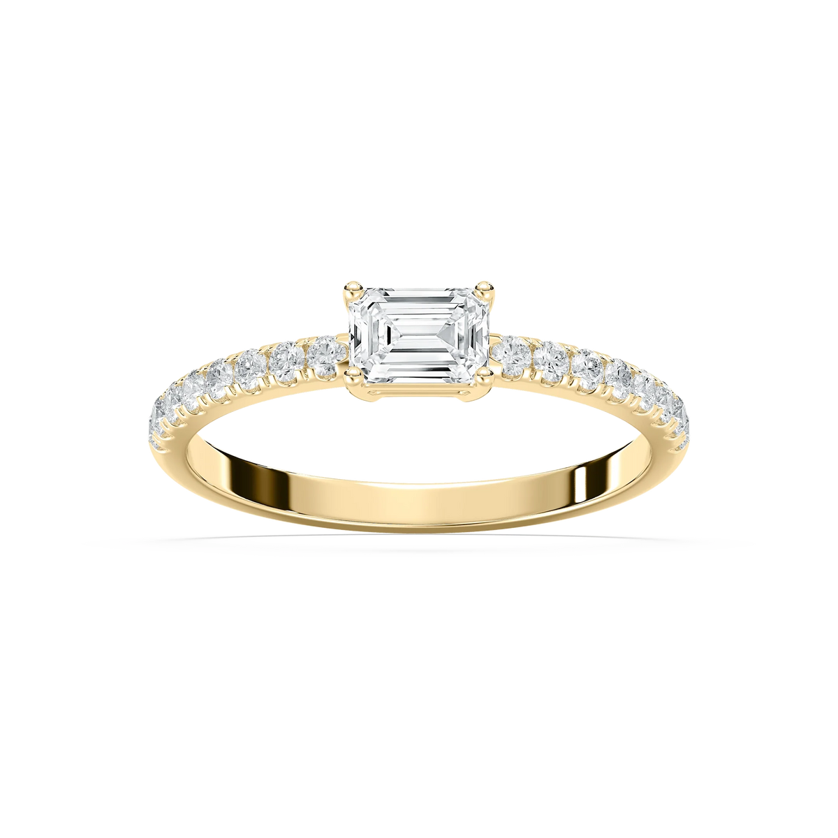 Emrys 3/5 ctw Emerald LGD Petite East West Side Stone Promise Ring - 14K Yellow Gold
