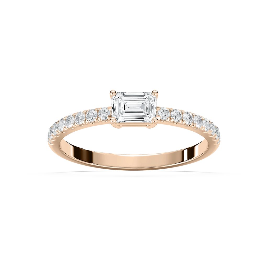 Emrys 3/5 ctw Emerald LGD Petite East West Side Stone Promise Ring - 14K Rose Gold