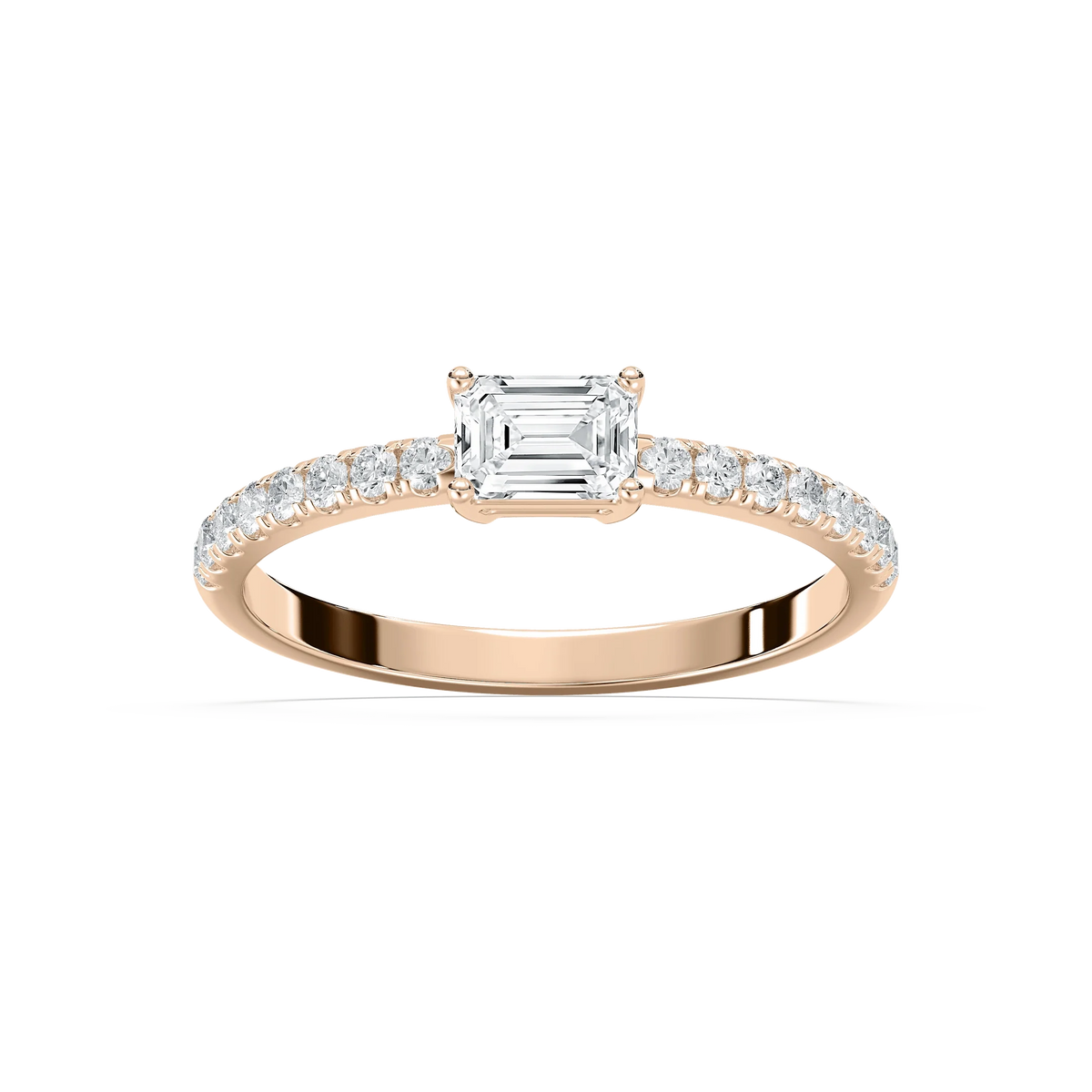 Emrys 3/5 ctw Emerald LGD Petite East West Side Stone Promise Ring - 14K Rose Gold