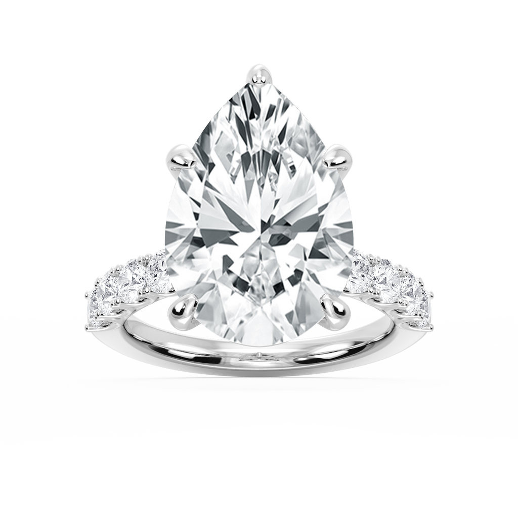 Erica 12 ⁷⁄₈ ctw Pear LGD U-Prong Side Stone Engagement Ring – Signature Collection - 14K White Gold