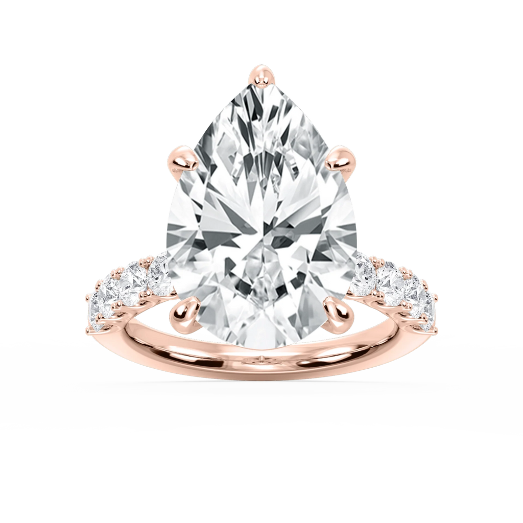 Erica 12 ⁷⁄₈ ctw Pear LGD U-Prong Side Stone Engagement Ring – Signature Collection - 14K Rose Gold