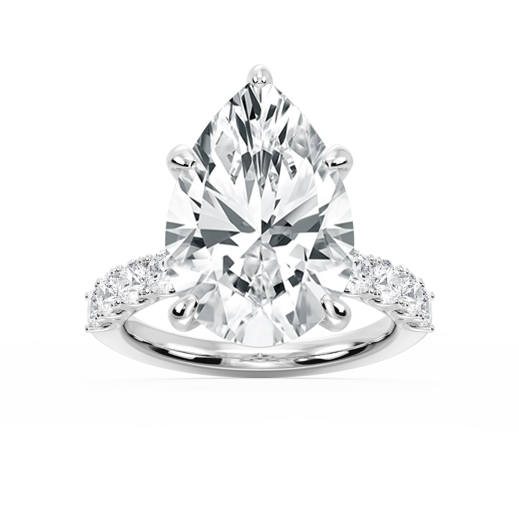 Erica 12 ⁷⁄₈ ctw Pear LGD U-Prong Side Stone Engagement Ring – Signature Collection - 18K White Gold