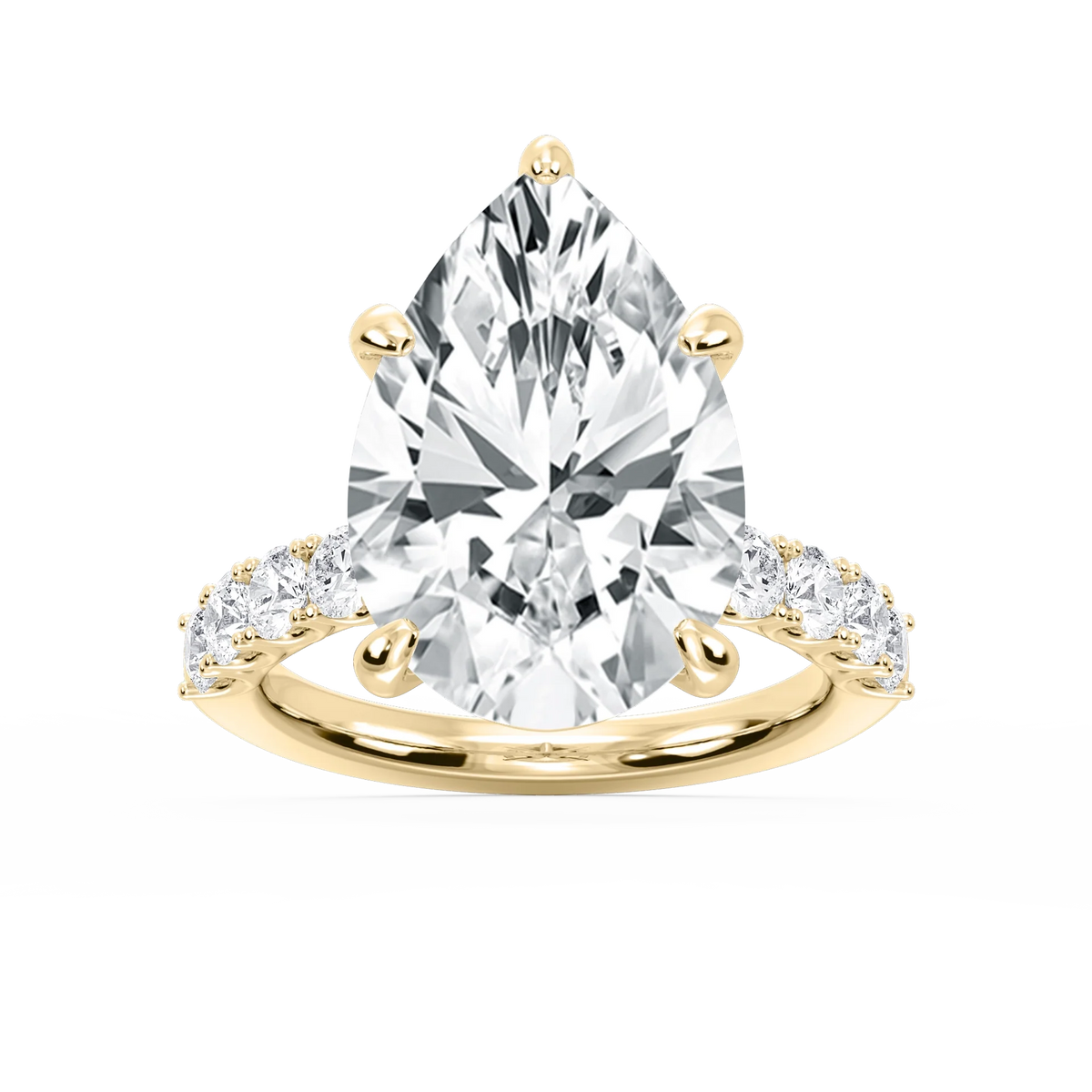 Erica 12 ⁷⁄₈ ctw Pear LGD U-Prong Side Stone Engagement Ring – Signature Collection - 18K Yellow Gold