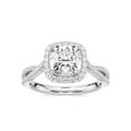 Emily Cushion LGD Twisted Split Shank Halo Engagement Ring - 14K White Gold