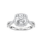 Emily Cushion LGD Twisted Split Shank Halo Engagement Ring - 14K White Gold