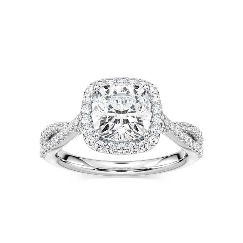 Emily Cushion LGD Twisted Split Shank Halo Engagement Ring - 14K White Gold