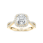 Emily Cushion LGD Twisted Split Shank Halo Engagement Ring - 14K Yellow Gold