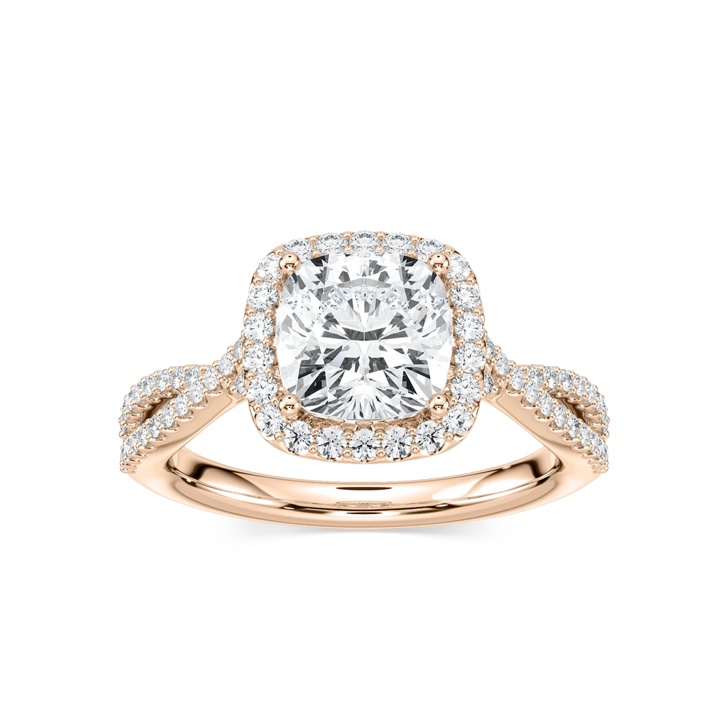 Emily Cushion LGD Twisted Split Shank Halo Engagement Ring - 14K Rose Gold
