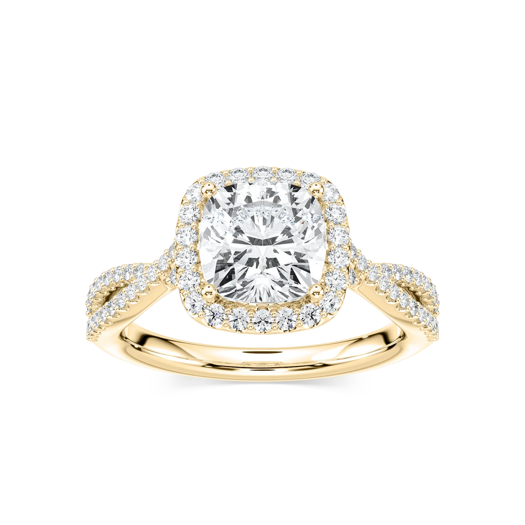 Emily Cushion LGD Twisted Split Shank Halo Engagement Ring - 18K Yellow Gold