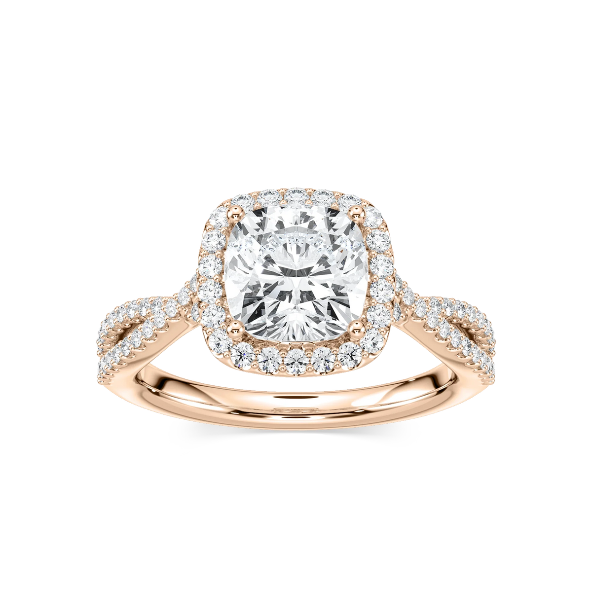Emily Cushion LGD Twisted Split Shank Halo Engagement Ring - 18K Rose Gold
