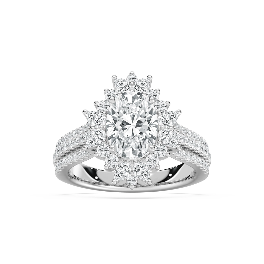 Evie 3 ctw Oval LGD Three Row Halo Engagement Ring - 14K White Gold / F-VS2