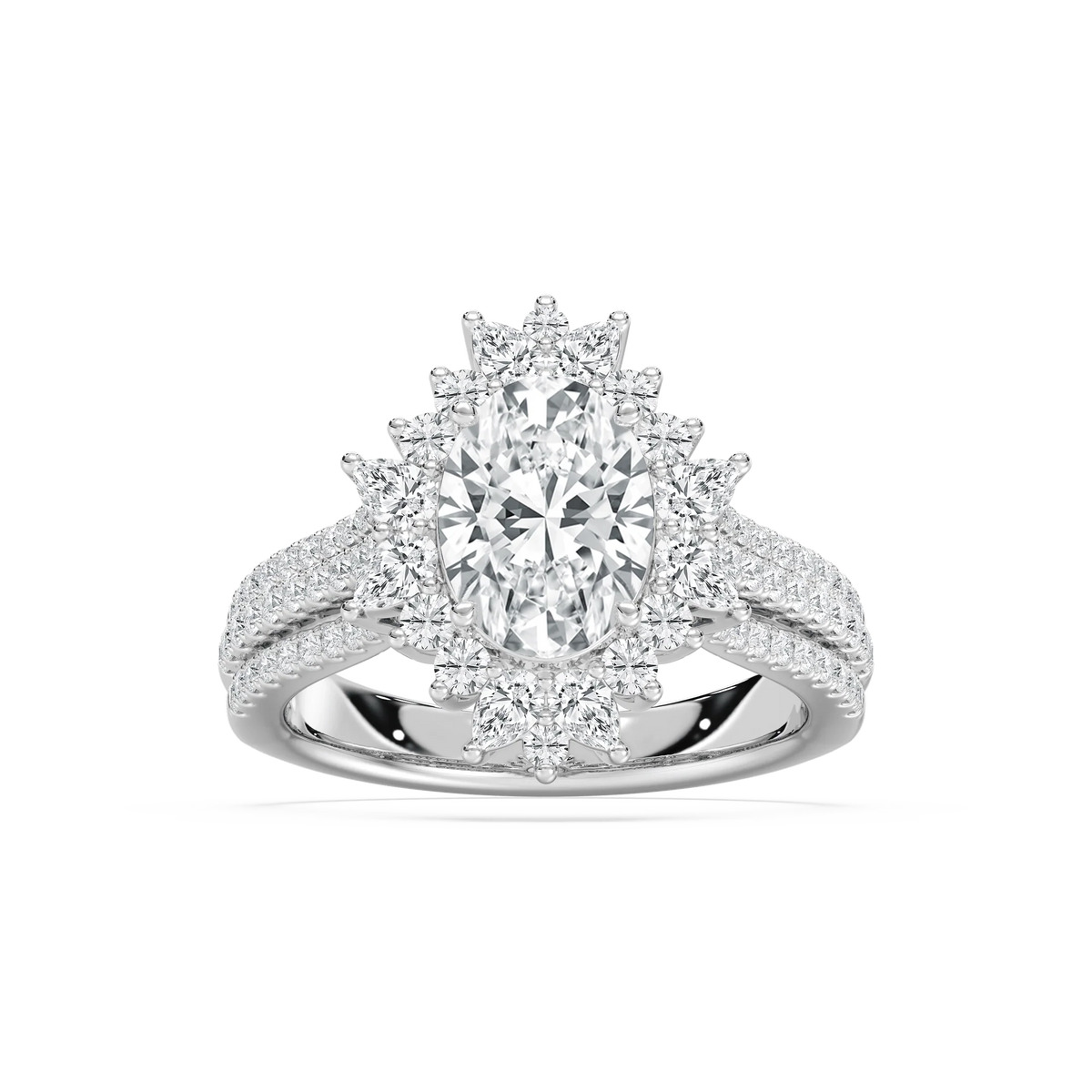 Evie 3 ctw Oval LGD Three Row Halo Engagement Ring - 14K White Gold / F-VS2