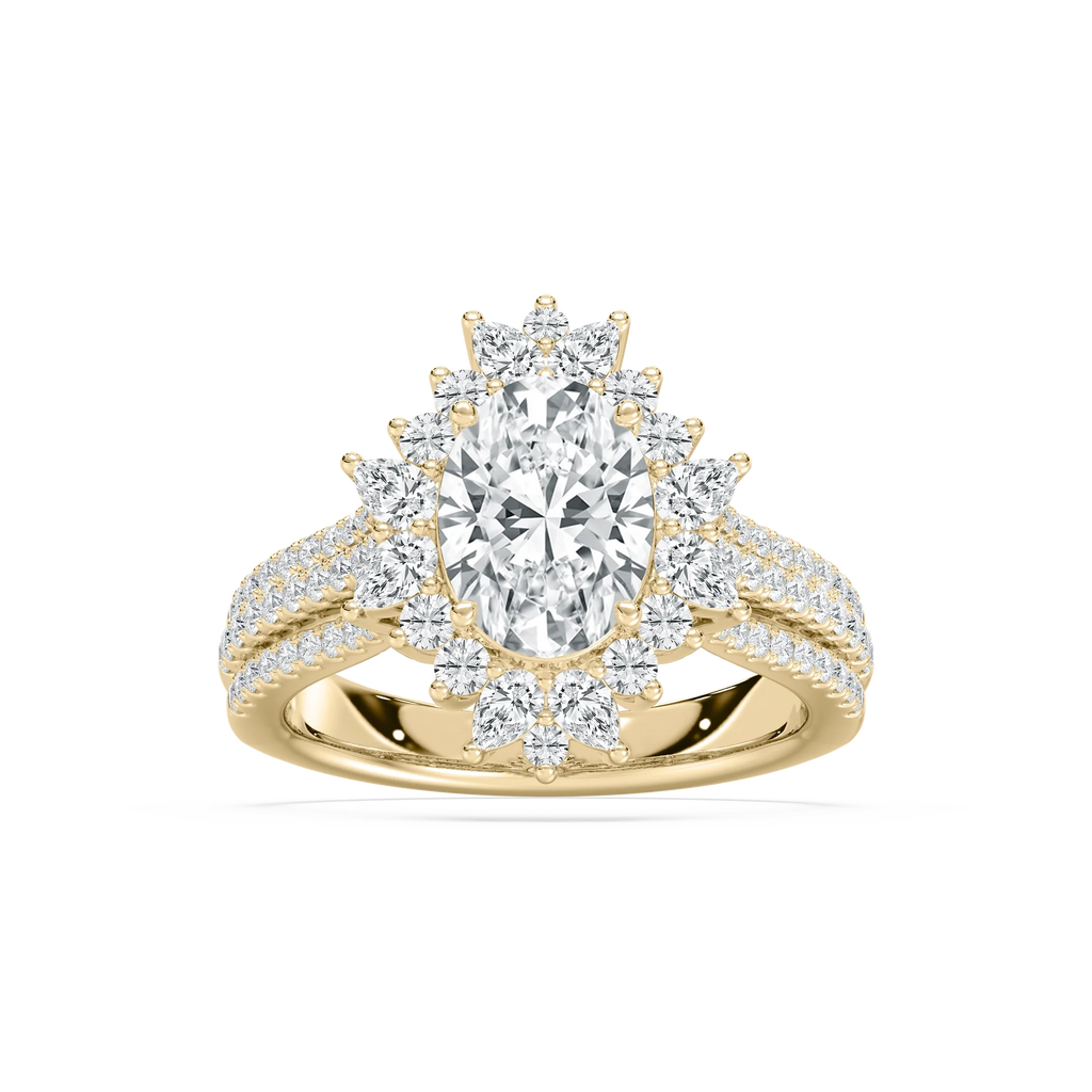 Evie 3 ctw Oval LGD Three Row Halo Engagement Ring - 14K Yellow Gold / F-VS2