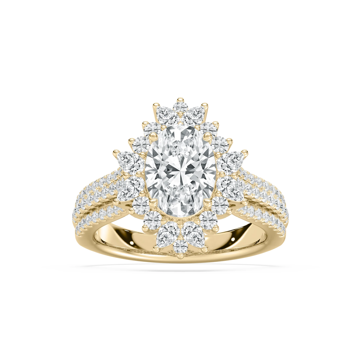 Evie 3 ctw Oval LGD Three Row Halo Engagement Ring - 14K Yellow Gold / F-VS2