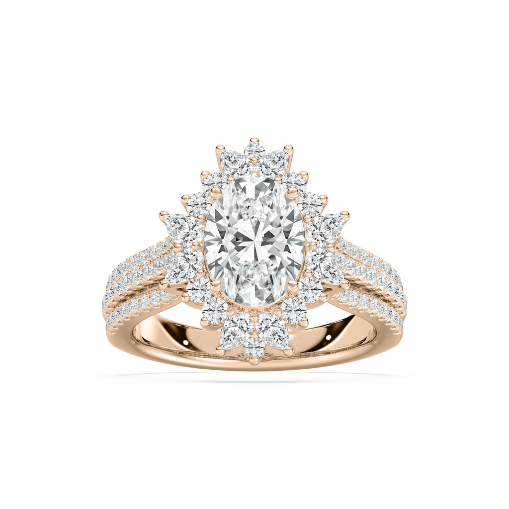 Evie 3 ctw Oval LGD Three Row Halo Engagement Ring - 14K Rose Gold / F-VS2