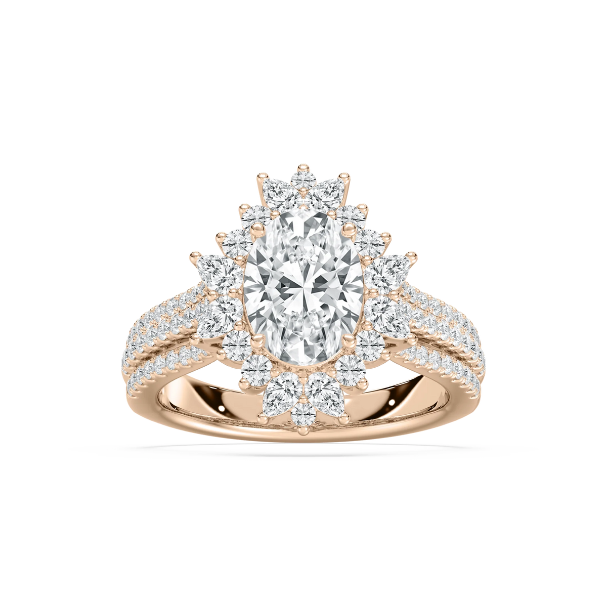 Evie 3 ctw Oval LGD Three Row Halo Engagement Ring - 14K Rose Gold / F-VS2