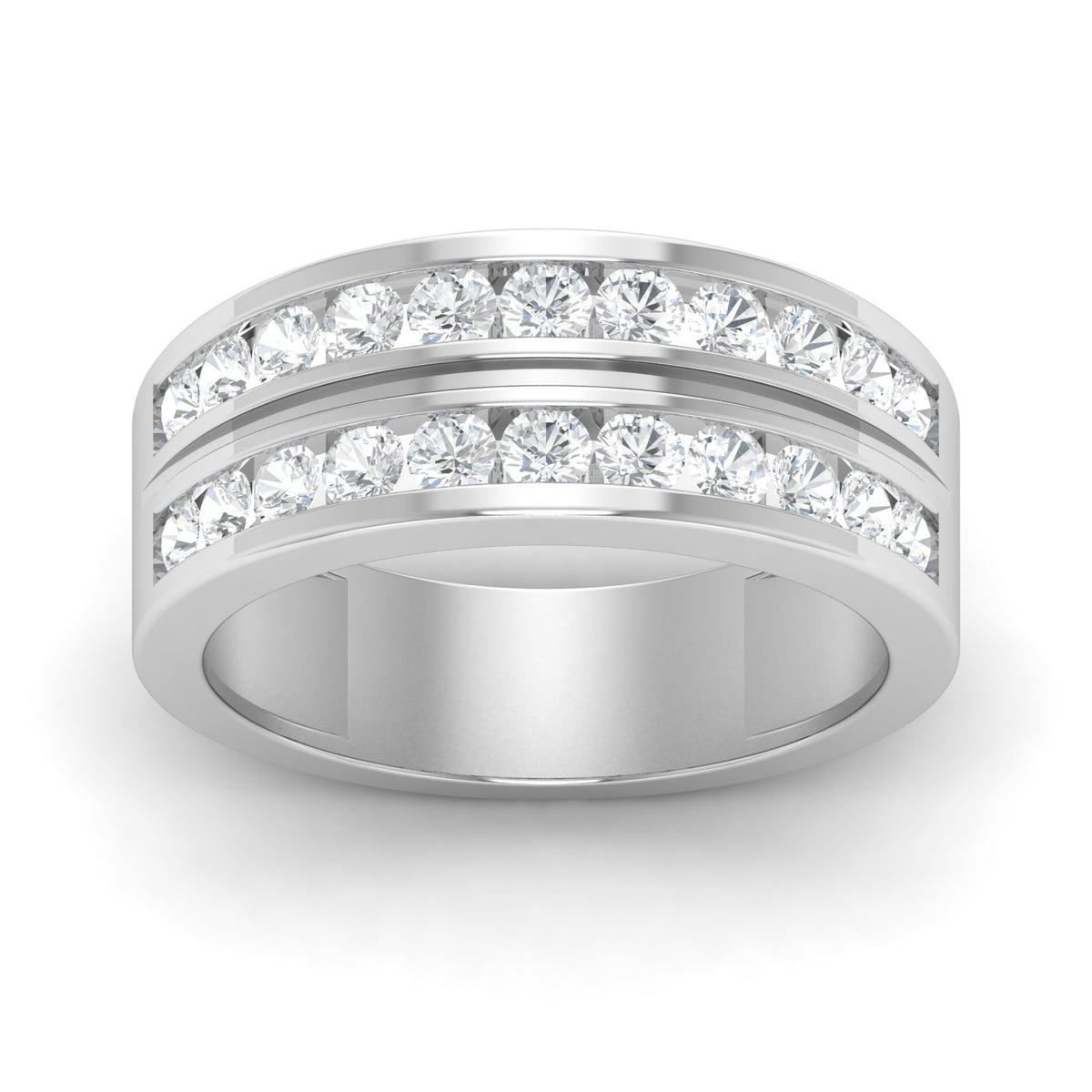 Two -Tone Channel Set 2 Row Diamond Men's Ring - 18K White Gold image
