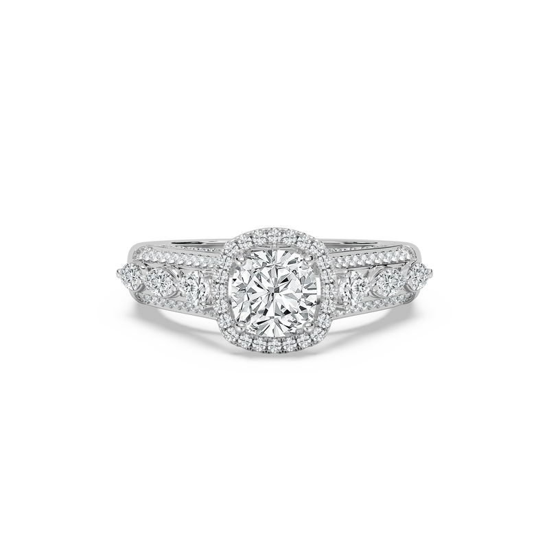 Fable 2 ³⁄₄ ctw Cushion LGD Ornate Halo Engagement Ring - 14K White Gold / F-VS2