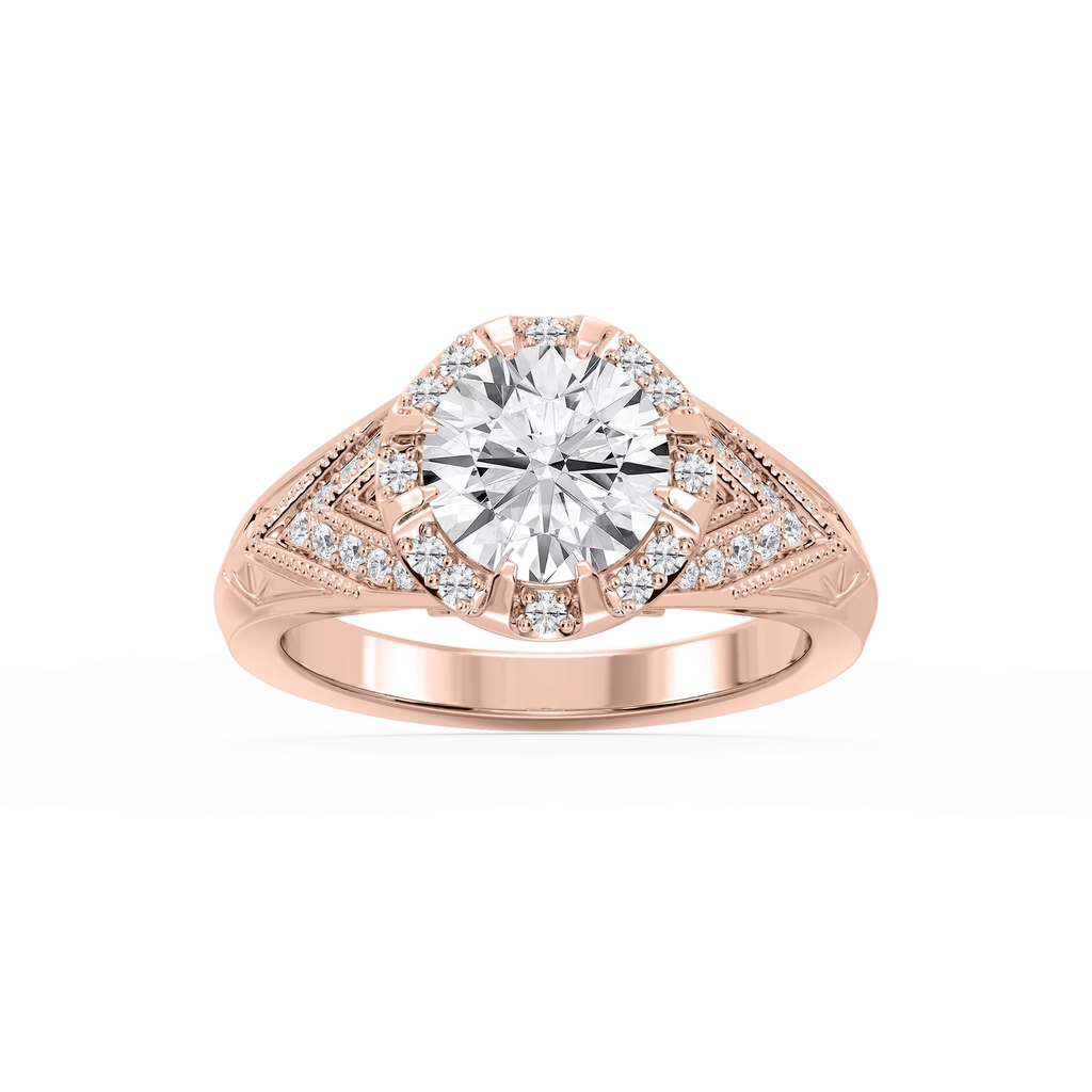 Faith Round LGD Vintage Eight Prong Halo Engagement Ring - 14K Rose Gold / 2 ctw