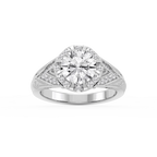 Faith Round LGD Vintage Eight Prong Halo Engagement Ring - 18K White Gold / 2 ctw
