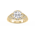 Faith Round LGD Vintage Eight Prong Halo Engagement Ring - 18K Yellow Gold / 2 ctw