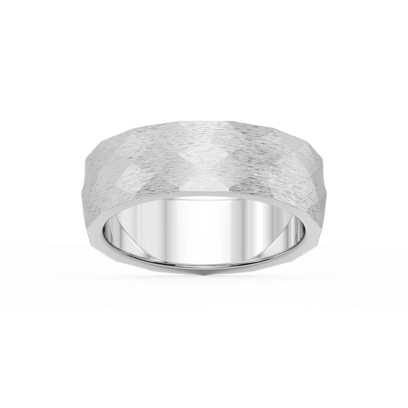 Falcon 6.00mm Faceted Plain Metal Band - 14K White Gold / Cross Satin