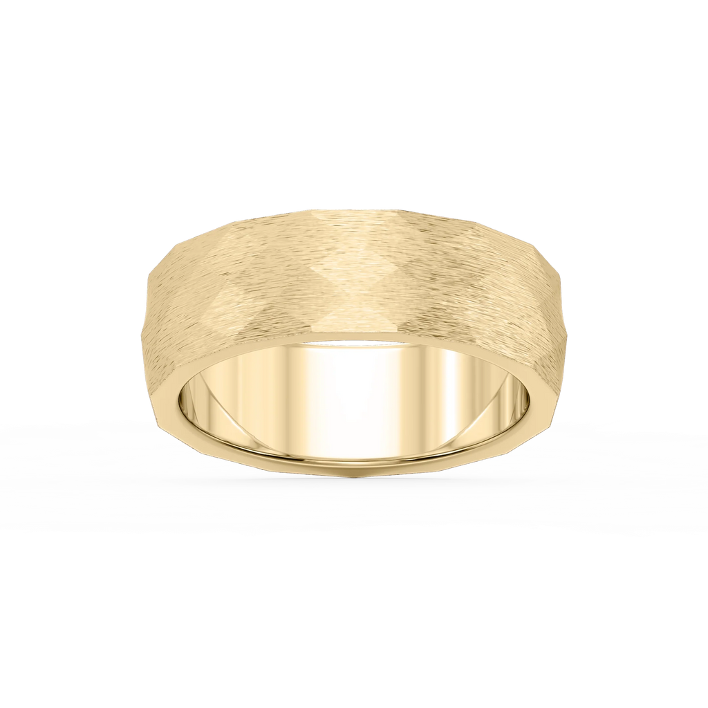 Falcon 6.00mm Faceted Plain Metal Band - 14K Yellow Gold / Cross Satin
