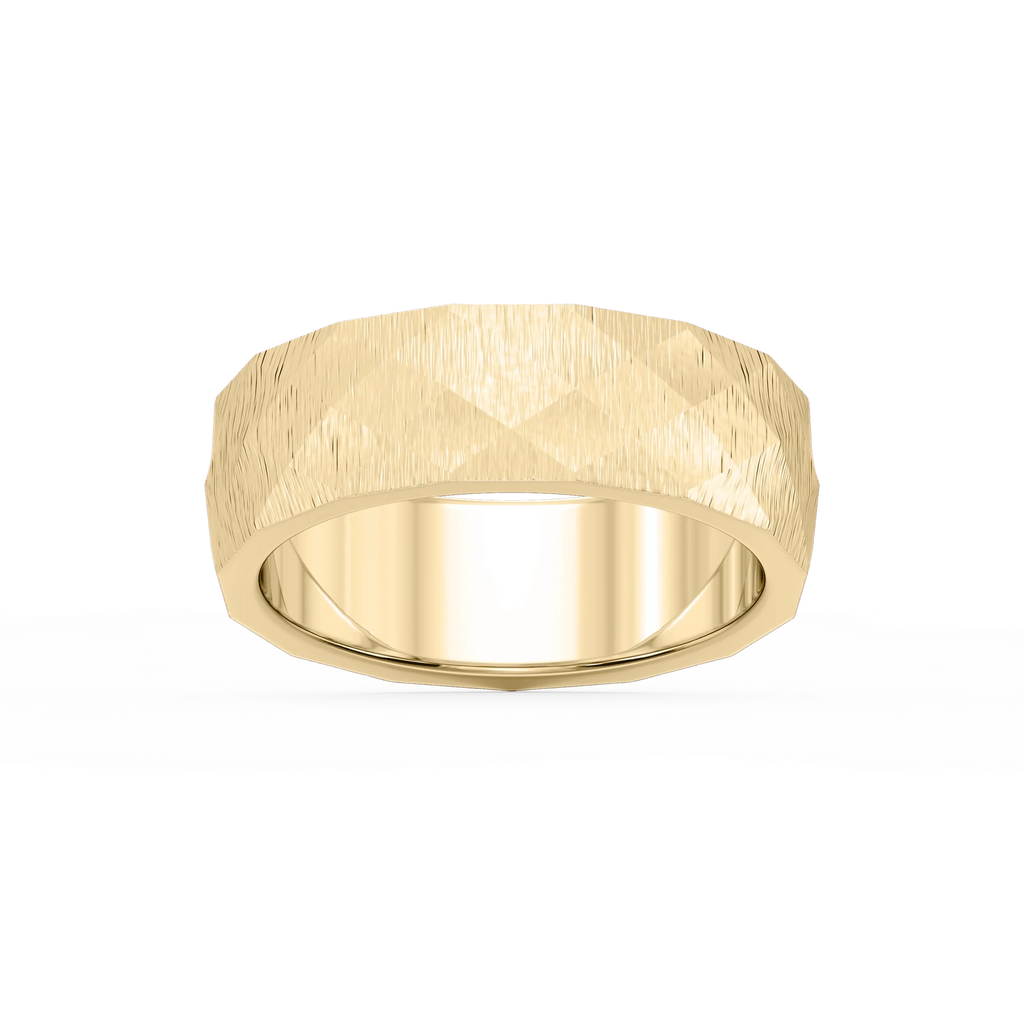 Falcon 6.00mm Faceted Plain Metal Band - 14K Yellow Gold / Satin