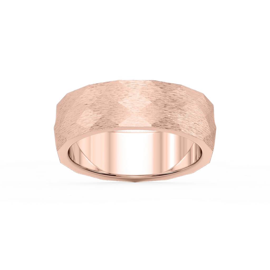 Falcon 6.00mm Faceted Plain Metal Band - 14K Rose Gold / Cross Satin