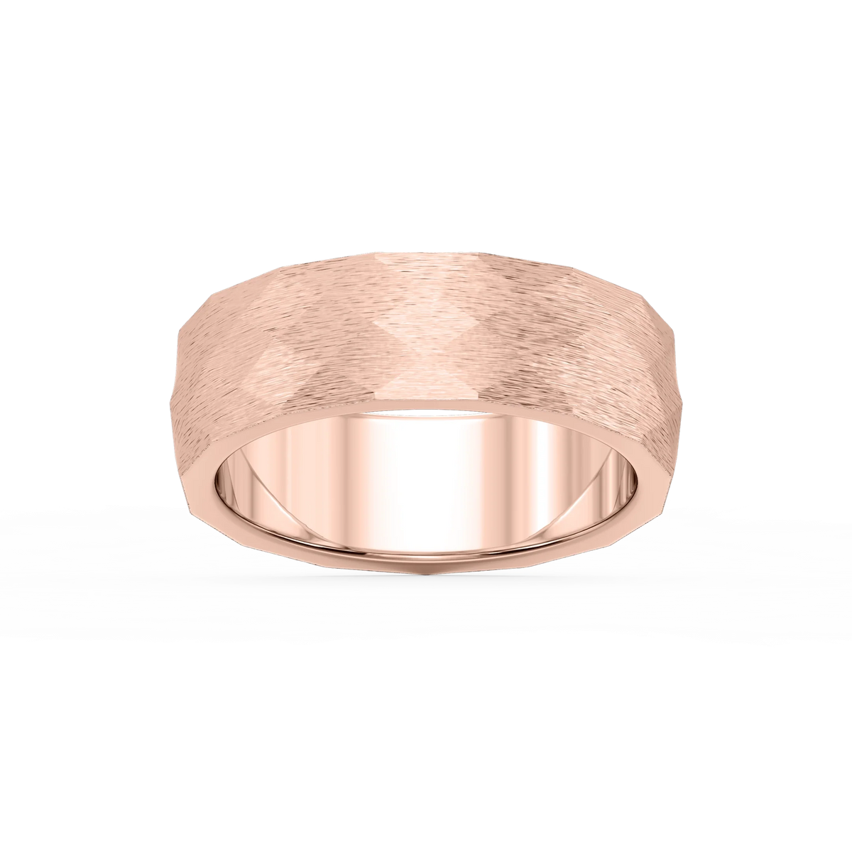 Falcon 6.00mm Faceted Plain Metal Band - 14K Rose Gold / Cross Satin