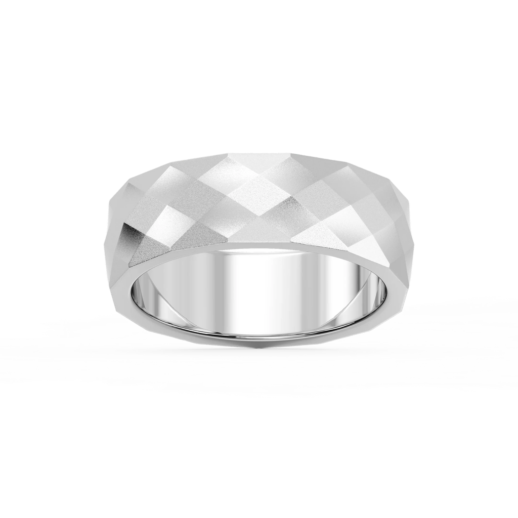 Falcon 6.00mm Faceted Plain Metal Band - 18K White Gold / Glass Bead