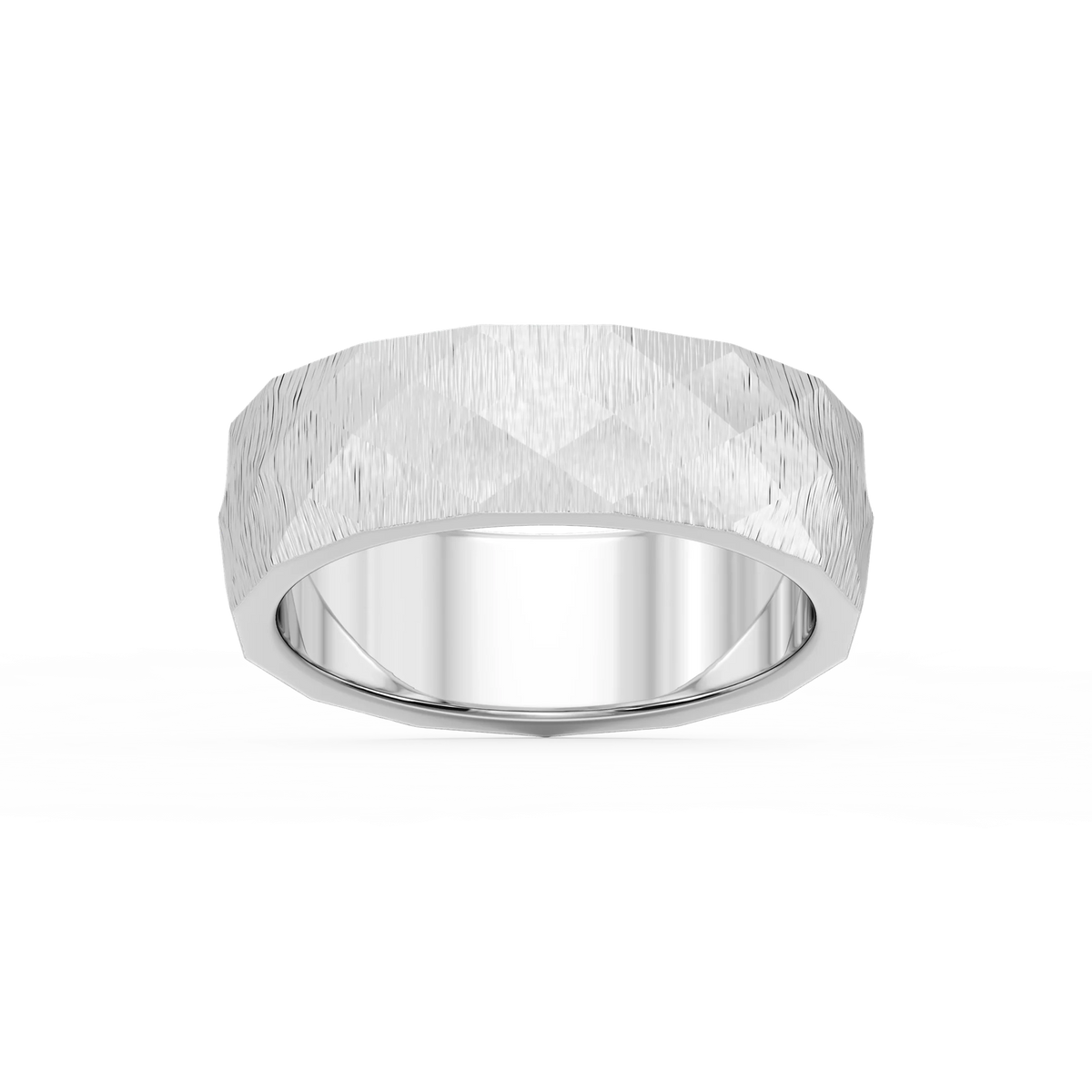 Falcon 6.00mm Faceted Plain Metal Band - 18K White Gold / Satin