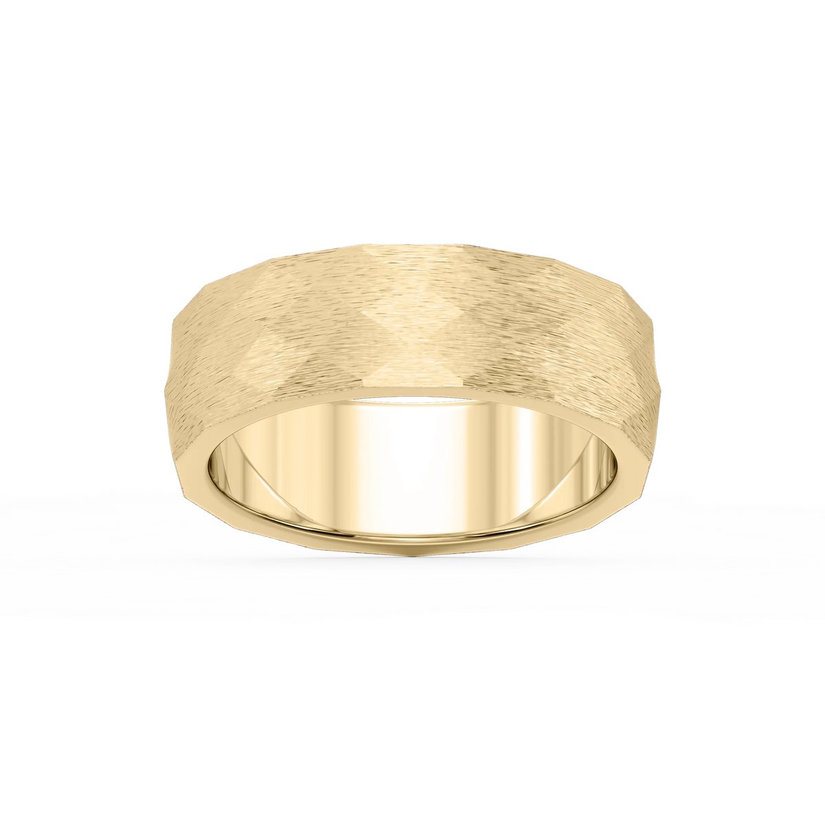 Falcon 6.00mm Faceted Plain Metal Band - 18K Yellow Gold / Cross Satin