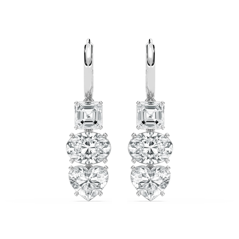 8 ctw Asscher, Oval & Heart LGD Fancy Trio Dangle Earrings - Signature Collection - 14K White Gold